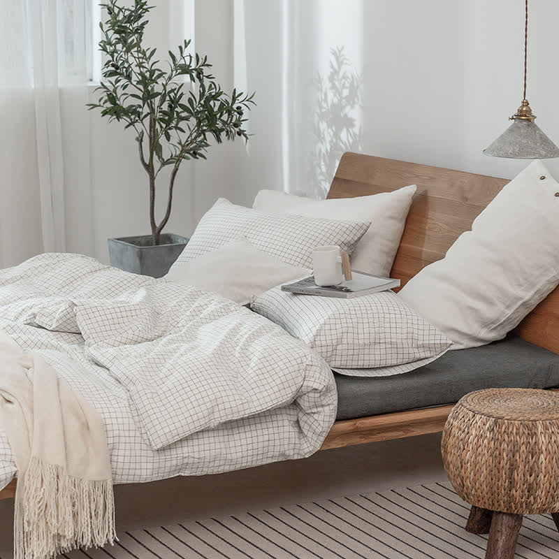 Minimalist Grid Pattern Cotton Dorm Bedding Set - image 5