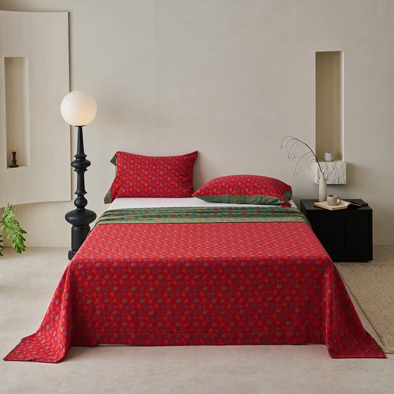 Nature-inspired Ginkgo Biloba Natural Cotton  Bedspread - Red - 2PCS Pillowcases - 41" x 20" - image 1