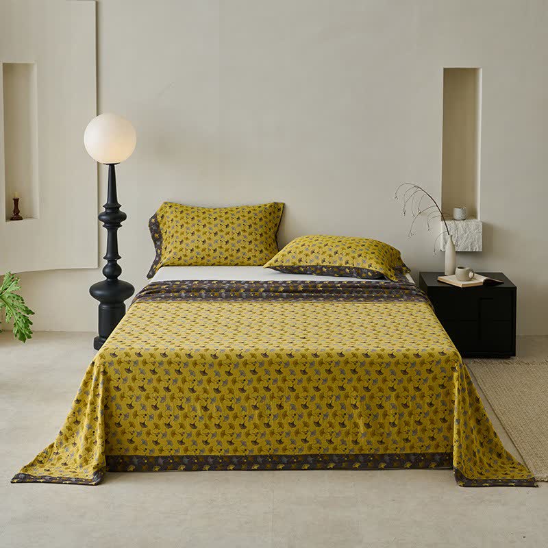 Nature-inspired Ginkgo Biloba Natural Cotton  Bedspread - Yellow - 2PCS Pillowcases - 41" x 20" - image 9