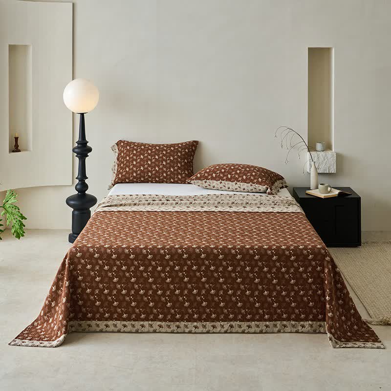 Nature-inspired Ginkgo Biloba Natural Cotton  Bedspread - Light Coffee - 2PCS Pillowcases - 41" x 20" - image 17