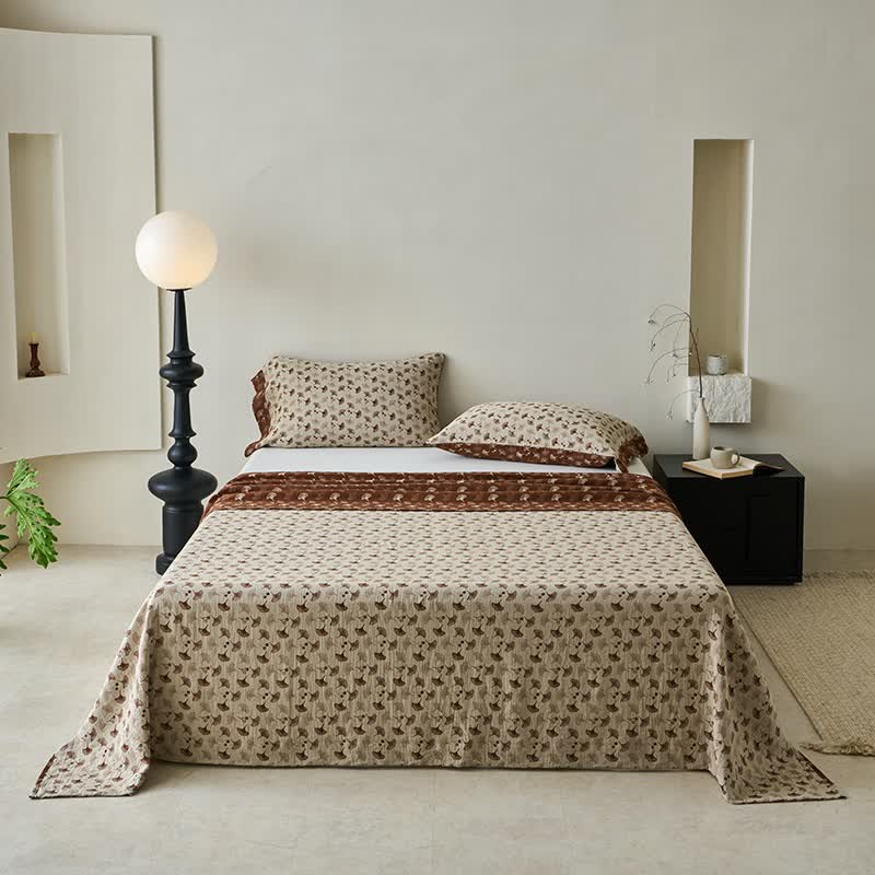 Nature-inspired Ginkgo Biloba Natural Cotton  Bedspread - Khaki - 2PCS Pillowcases - 41" x 20" - image 5