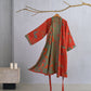 Large Ginkgo Leaf Cotton Kimono Robe - Orange & Green - XL - image 3