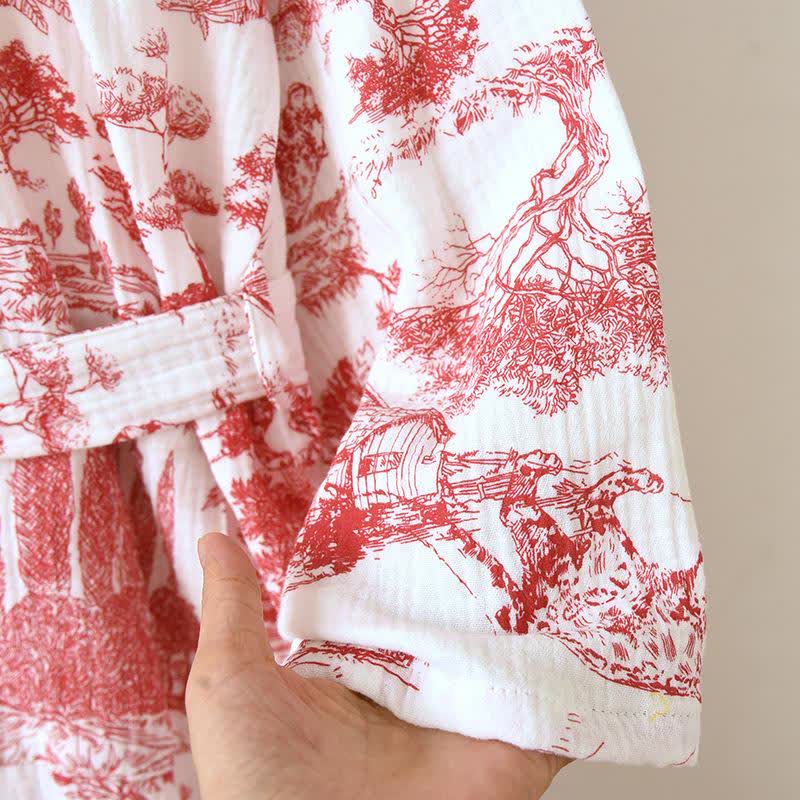 Toile Print Forest Cotton Kimono Robe - image 6