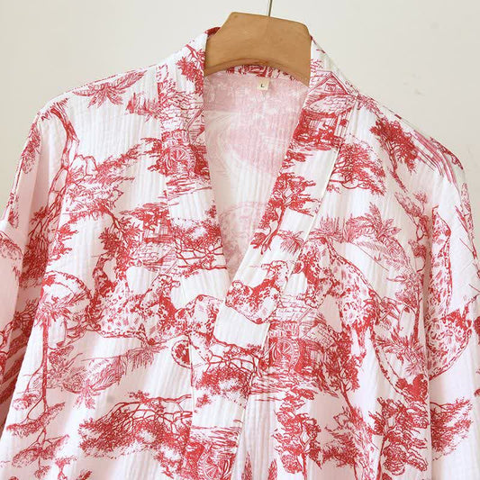 Toile Print Forest Cotton Kimono Robe - image 2