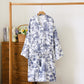 Toile Print Forest Cotton Kimono Robe - Navy Blue - L - image 11