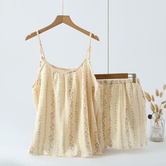Striped Floral Cotton Gauze Cami Pajamas - XL - image 1