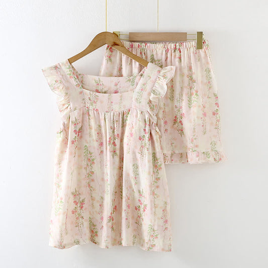 Pink Rose Padded Ruffle Sleeveless Nightwear - Loungewear Set - XL - image 2