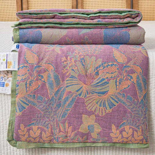 Tropical Leaf Natural Cotton Double Gauze Quilt - image 2