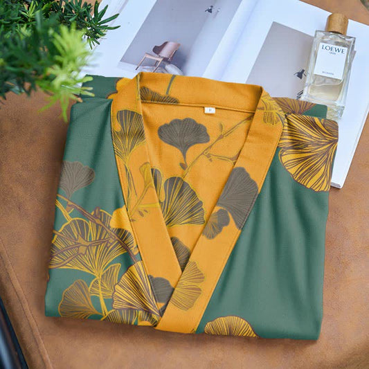 Large Ginkgo Leaf Cotton Kimono Robe - image 2