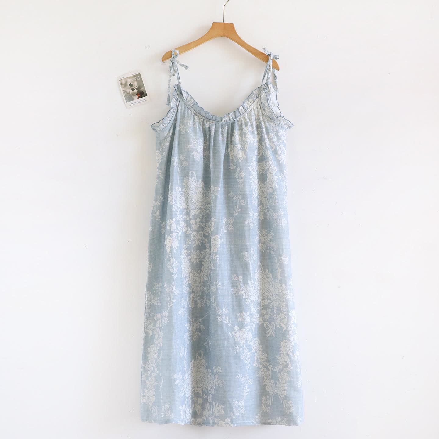 Rose Bow Cotton Padded Cami Nightdress - Blue - XL - image 0