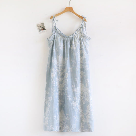 Rose Bow Cotton Padded Cami Nightdress - Blue - XL - image 0