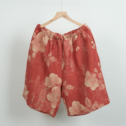 Hibiscus Jacquard Cotton Pajama Shorts - Orange - XL - image 2