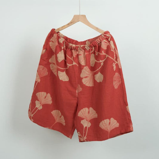 Ginkgo Leaf Jacquard Cotton Pajama Shorts - Orange - XL - image 2