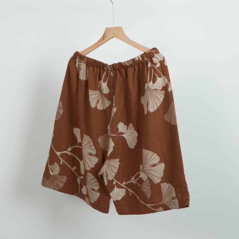 Ginkgo Leaf Jacquard Cotton Pajama Shorts - image 5