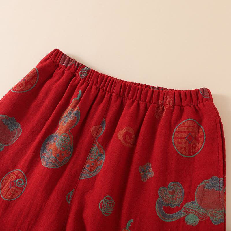 Oriental Style Gourd Persimmon Cotton Sleepwear - image 8
