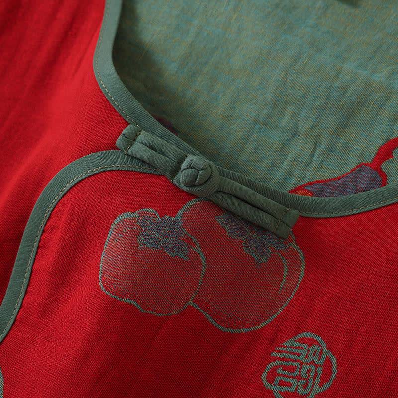 Oriental Style Gourd Persimmon Cotton Sleepwear - image 4