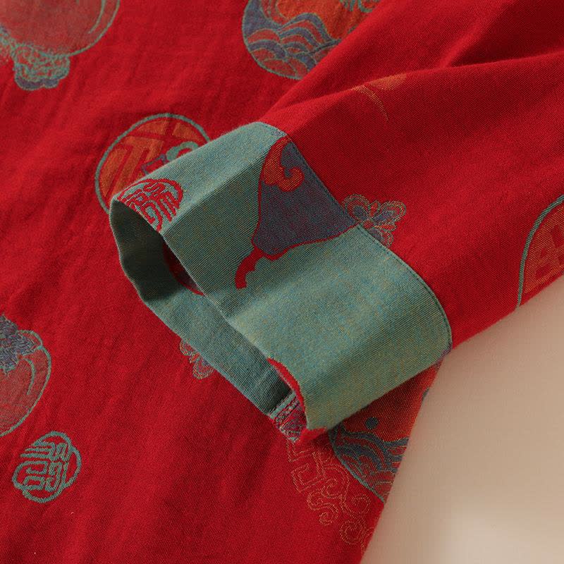 Oriental Style Gourd Persimmon Cotton Sleepwear - image 5