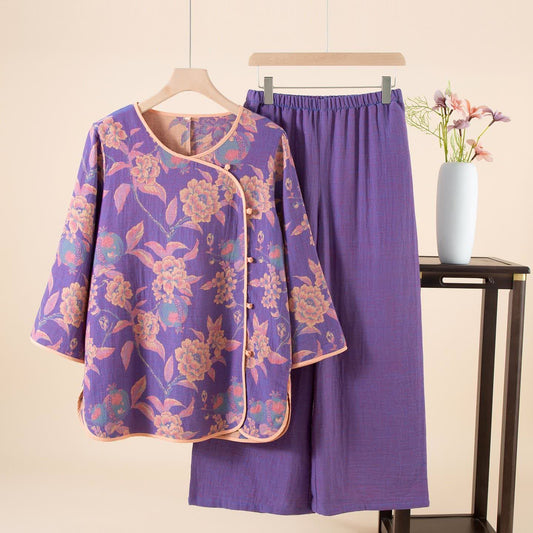 Oriental Style Peony Pomegranate Cotton Sleepwear - XL - image 1