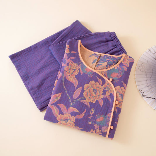 Oriental Style Peony Pomegranate Cotton Sleepwear - image 2