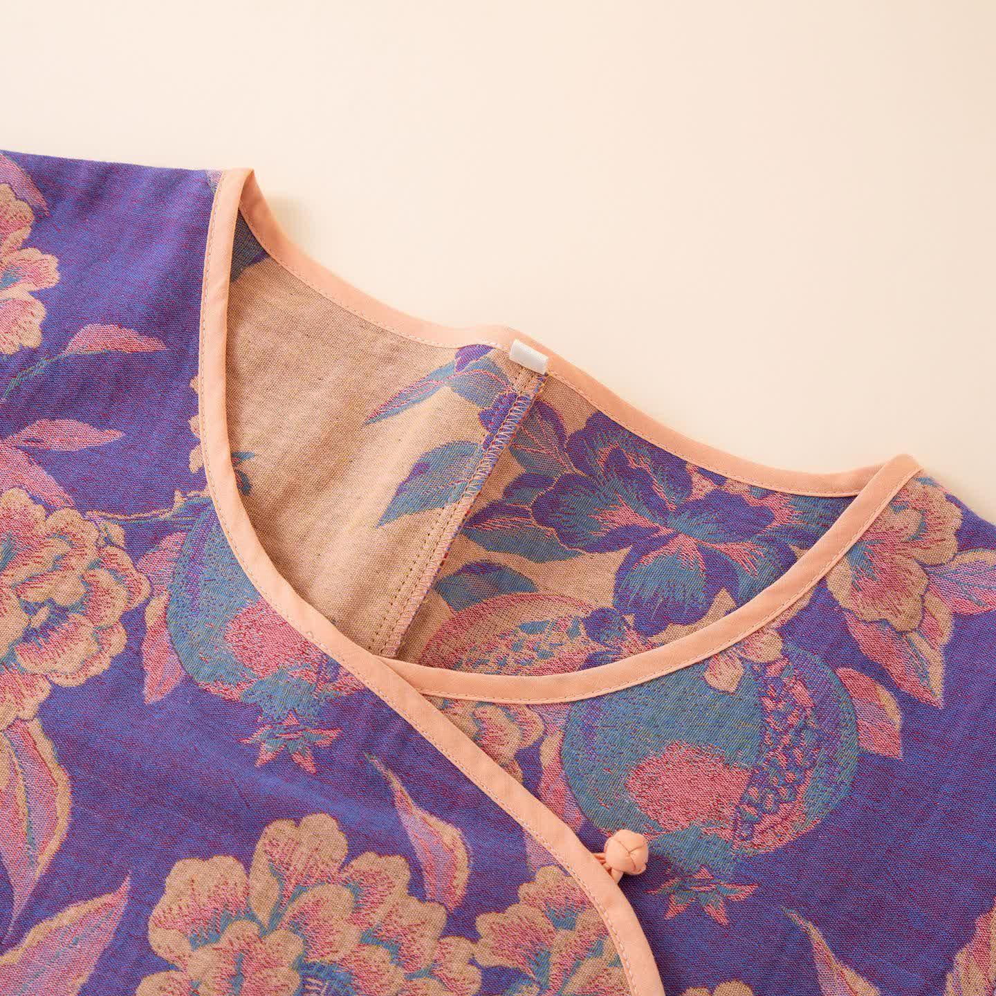 Oriental Style Peony Pomegranate Cotton Sleepwear - image 3