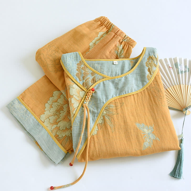 Peony Butterfly Jacquard Cotton Gauze Pajamas - image 3