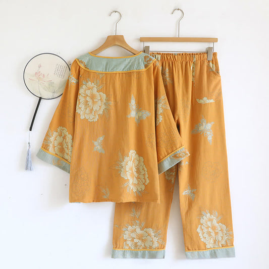 Peony Butterfly Jacquard Cotton Gauze Pajamas - image 2