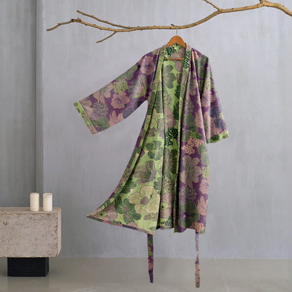 Peach Blossom Cotton Gauze Kimono Robe - Purple - XL - image 1
