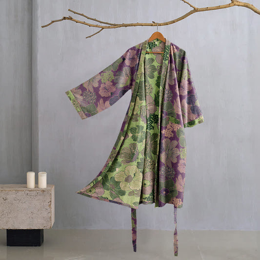 Peach Blossom Cotton Gauze Kimono Robe - Purple - XL - image 1