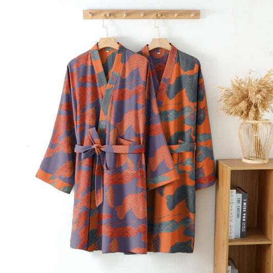Botanical Leaf Cotton Gauze Kimono Robe - image 2