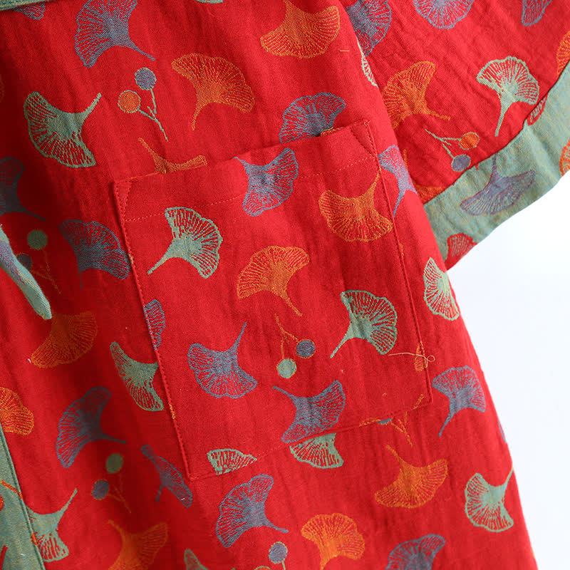 Two-Tone Ginkgo Cotton Gauze Kimono Robe - image 8