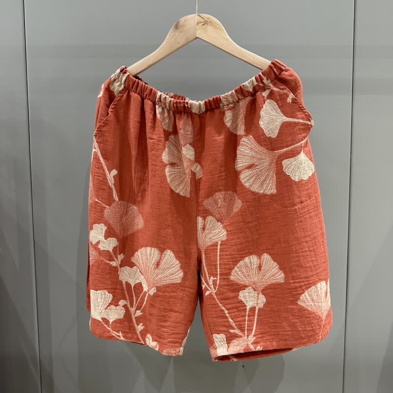 Ginkgo Leaf Jacquard Cotton Pajama Shorts - image 2