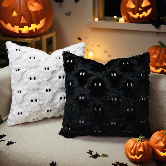 Halloween Ghost Embroidered Pillow Covers(2PCS) - 1x White+1x Black - 18" x 18" - image 2