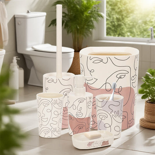 Abstract Face Bathroom Accessory Set(6PCS) - Set(6PCS) - image 1
