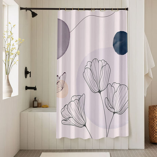 Waterproof Rural Tulip Butterfly Shower Curtain - 71" x 79" - image 1