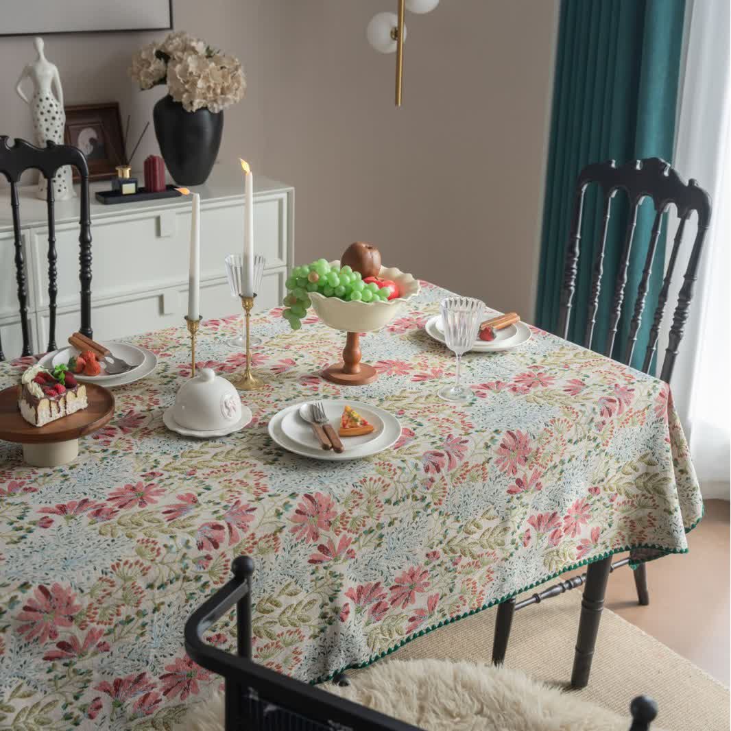 Vintage Pink Lily Jacquard Tablecloth - image 3