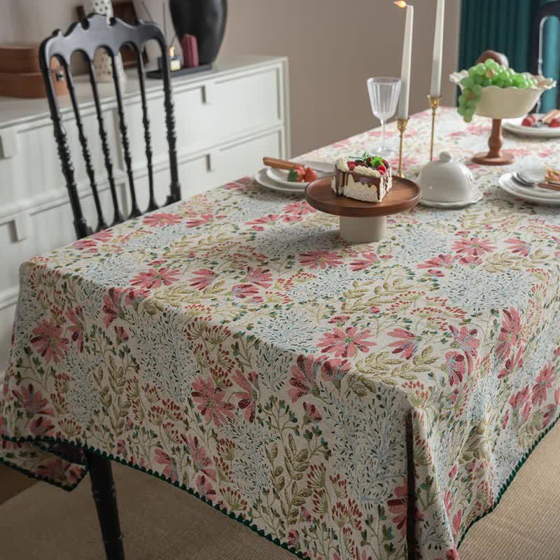 Vintage Pink Lily Jacquard Tablecloth - image 4