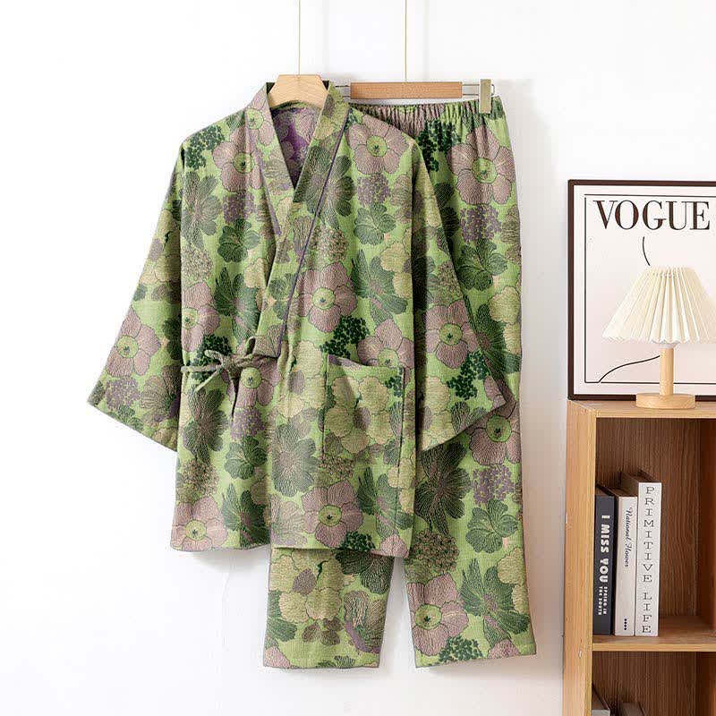 Peach Blossom Kimono style Loungewear Set - Green - XL - image 4