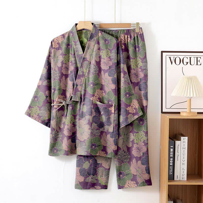 Peach Blossom Kimono style Loungewear Set - Purple - XL - image 3