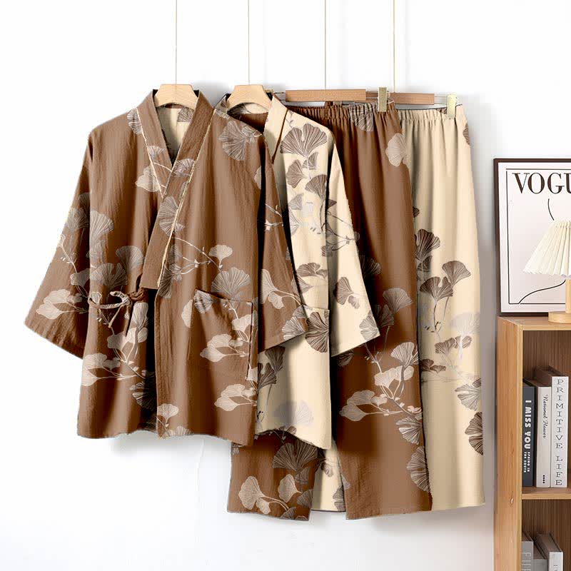 Large Ginkgo Leaf Cotton Kimono Pajamas - image 3
