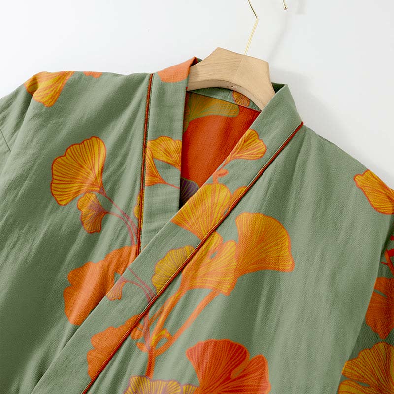Large Ginkgo Leaf Cotton Kimono Pajamas - image 12