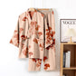 Large Ginkgo Leaf Cotton Kimono Pajamas - Beige & Pink - XL - image 12
