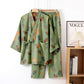 Ginkgo Cotton Gauze Kimono Loungewear Set - Green & Wine - XL - image 33