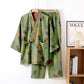Ginkgo Cotton Gauze Kimono Loungewear Set - Green - XL - image 12