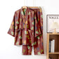 Ginkgo Cotton Gauze Kimono Loungewear Set - Wine - XL - image 30