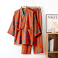 Ginkgo Cotton Gauze Kimono Loungewear Set - Orange Red - XL - image 14