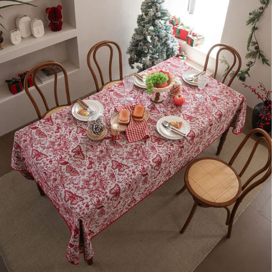 Red Butterfly Floral Jacquard Tablecloth - image 2