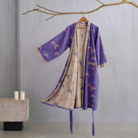 Butterfly Cotton Gauze Kimono Robe - Purple - XL - image 1