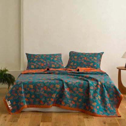 Ginkgo Biloba Organic Cotton Quilt - Blue - Quilt with 2PCS Pillowcases - Cal King - image 1