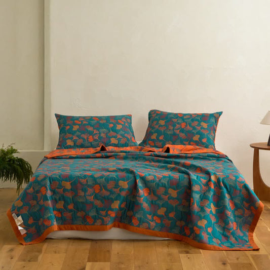 Ginkgo Biloba Organic Cotton Quilt - Blue - Quilt with 2PCS Pillowcases - Cal King - image 1