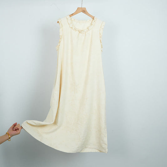 Beige Ruffle Trim Cotton Sleeveless Nightdress - XL - image 1